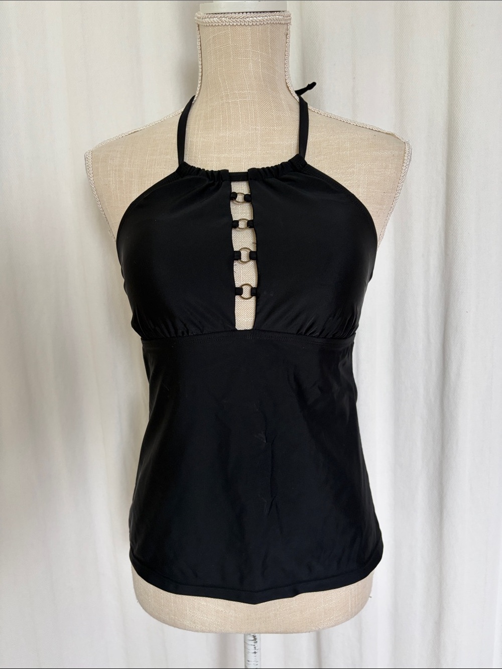 Sleek Black Halter Tankini Top with Open Back